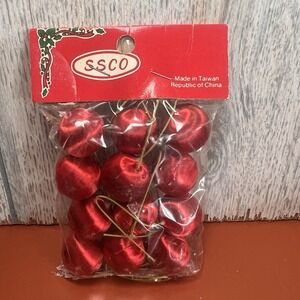 Vintage SSCO MCM 3/4" Miniature Satin Ball Red Christmas Ornaments New Old Stock